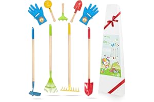 Hortem Juego de Herramientas de jardín para niños Que Incluye rastrillos Largos, Pala, azada y Herramientas de jardín pequeñas, Guantes de jardín para niños