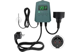 LUXBIRD Contrôleur de Thermostat de Tapis Chauffant Numérique Chauffage Refroidissement 10A 1200W pour Semis, Incubation, Serre, Ventilateurs, Dispositif de Refroidissement, 0℃~45℃