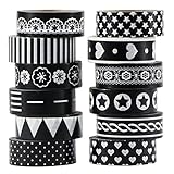 12 verschiedene Motive UOOOM 12 Rolls Beautiful Washi Tape Masking Tape deko klebeband Schwarz Weiß Klebebänder DIY scrapbook deko (12x Black White Design)