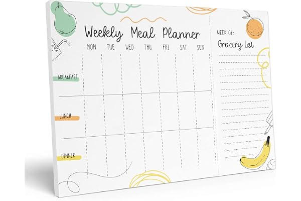 Inkdotpot Planificateur De Repas Hebdomadaire Notepad 7 "X10" "Weekly Meal Planner" Plaque De Repas MagnEtique Avec DEchirure Liste D'Epicerie Pour REfrigErateur - 54 Feuilles