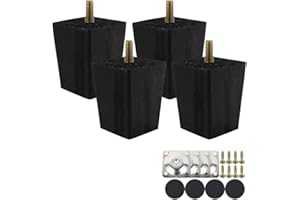 Jetcloud Height Sofa Legs,4PCS Wooden Furniture Legs,Square Tapered Solid Replacement Furniture Armchair Cabinet Feet Legs Straight Wood Color for Ottoman Couch Dresser (6CM Black)