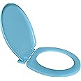 LUXART Oval Shape Toilet Seat Cover (17L x 14.5W CM) | Glossy PP Finish with Round Edges | Non-Soft Closing Commode Seat with Cover |T- Blue Western Toilet Seat Cover With Installation kit
