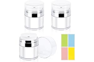 YAKLEE Airless Pumpspender 3 Stück 50ML Cream Pumpe Container mit Etiketten, Nachfüllbar Vakuum Kosmetikbehälter mit Dekel, Airless Pumpe Tiegel für Creme Lotion Moisturizer Reisen