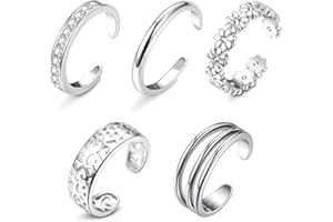EIYVPRA 5 Pièces Bague Argent Femme, Bagues réglables en argent pour femme,Bagues de pied,Bagues de pied empilables,Empilables Bague Orteil Bijoux pour femmes filles