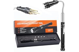 LEKIA Outil de Ramassage Magnétique avec Lumières LED, Cadeau pour Homme, Bâton de Ramassage Télescopique, Lampe de Poche Magnétique, Gadgets Flexible, Cadeau pour Bricoleur, Mari, Petit Ami, Père