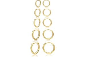 Sterling Silver Hoop Earrings - 5 Pairs, Hypoallergenic, Tiny to Mini Sizes (6/8/10/12/14mm) - PABBEU