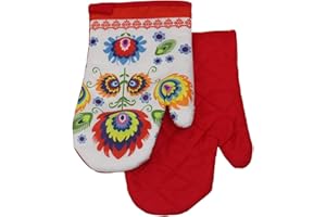 ‎EUROMAT Euromat 2 TLG. Set Topfhandschuhe mit Magnet Grillhandschuhe Backhandschuhe Ofenhandschuhe Kochhandschuhe Küchenhandschuhe Folklore 2267B- Rot Weiß