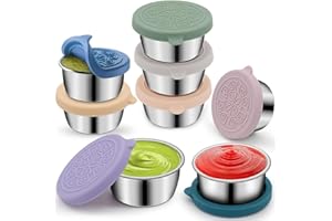 OYRLIZE 8Pcs Salad Dressing Container To Go|1.7oz Small Stainless Steel Condiment Containers Cups with Silicone Lids for Lunch Bento Box|Round Storage Containers|Small Sauce Pots for Sauce,Dips,Ice Cream