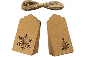 BBLY 50 Pieces Paper Gift Tags Kraft Hang Labels Christmas Tree Snowflake Shape Hanging Labels with Twines String for Gift Wrapping