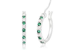 Sfoni Silver Hoops Earrings for Women Girls - Hypoallergenic Small Silver Hoops Birthday Christmas Gifts For Mother's Day Mum, Sizes 13/15/20mm, White/Blue/Green/Red Cubic Zirconia