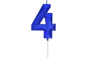 DERVENTA Large Birthday Candle Number 3D Blue 3.7 inch Party Celebration Anniversary Decoration Cake Topper 1 Piece (Number 4 Blue)