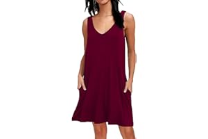 AUSELILY Camiseta Informal de Verano para Mujer Vestidos de Playa Vestido Sin Mangas Plisado Liso