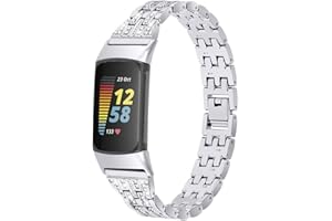 Chofit Cinturino di ricambio compatibile con cinturini Fitbit Charge 5, cinturino in acciaio inossidabile con strass Bling Bling Bling per tracker di attività da donna