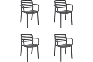 RESOL GRUPO GARBAR Wind Set 4 Silla con Brazos Interior, Exterior | jardín, terraza, balcón, Salon, Cocina, Comedor | diseño, Ligero, apilable | Gris Oscuro