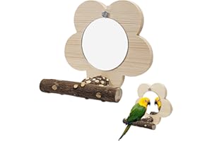 DIIWMME Specchio per uccelli, posatoio per uccelli con specchio in legno per pappagalli, gabbia per uccelli, supporto interattivo, giocattolo puzzle per gabbia, pappagallo, parrocchetto, inseparabile,