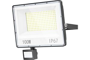 YIQIBRO 1 Pezzi 100W Faretto LED da Esterno con Sensore di Movimento, 10000LM IP67 7000K Luce Fredda Lampada da Esterno Faretti Faretto con Sensore di Movimento per Giardino, Garage