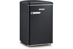 SEVERIN RKS 8832 Mini Frigorifero Retrò 108L, Frigorifero piccolo e silenzioso con diversi scomparti, Congelatore 13L e portabottiglie, 37 dB, Classe energetica D, Nero
