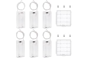 KUOQIY 6 Sztuk 2AA Uchwyty na Baterie, 2x1.5V AA Etui na Baterie z Włącznikiem/Wyłącznikiem Przewodami i Osłoną, z Plastikowym Pojemnikiem Śrubokrętem i Śrubami, Przezroczysty