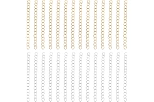 Beebeecraft 100Pcs 2 Colors 2 Inch Bracelet Chain Extender 18K Gold & Sterling Silver Plated 304 Stainless Steel Tail Extension Chain for Jewelry Making Necklace DIY Crafts