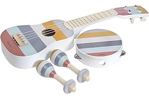 Kindsgut Musikinstrumenten-Set mit Gitarre Rasseln und Tamburin, dezente und Moderne Farben, Streifen