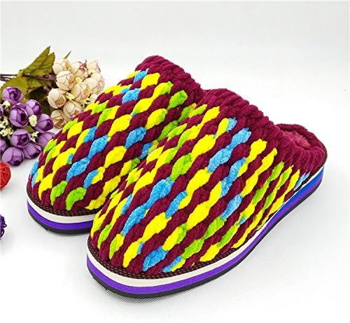 CWAIXXZZ plush slippers Men and women at the end of the winter tires handmade wool slippers stay warm and non-slip resistant to wear comfortable shoes and a couple of crocheted 37 yards, burgundy +15