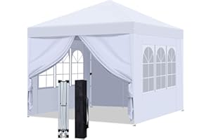 FANPAT Carpa Plegable 3x3, Pop-Up Cenadores para Jardin, Portátil Gazebo con 4 Paredes, Tejido Oxford 210D, Protección UV50+, Carpas para Exteriores, Bodas, Fiestas, Camping (Blanco, 1PCS)