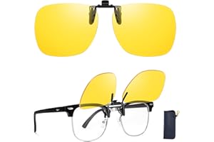 TJUTR Flip Up Clip On Night Driving Glasses, Anti Glare Clip on Driving Glasses for Men Women, Polarised HD Yellow Lens for Night Vision & Headlight Glare Reduction