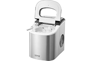 VEVOR Eiswürfelbereiter Desktop tragbare Eismaschine (15 kg/Tag), 9 Würfel in 6 Minuten fertig, selbstreinigender Eiswürfelbereiter mit Eisschaufel und -korb, für Zuhause Küche Büro Bar Party