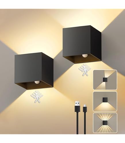 K-Bright 2 stuks Accu-wandlamp met bewegingsmelder, voor binnen, led