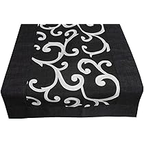 Runner Tavola Fantasia Ghirigori 43x133 Cm - Nero, Per Centrotavola Elegante
