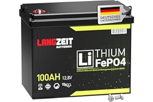‎LANGZEIT BATTERIEN LANGZEIT LiFePO4 100Ah 12V Mini Lithium Batterie mit 100A BMS Solarbatterie Wohnmobil Solar Boot Akku