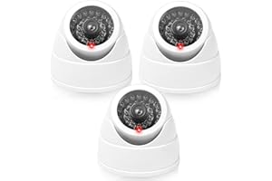 GOMETY 2 cámaras falsas de vigilancia CCTV, cámara falsa para interior y exterior, cámara de vigilancia falsa, cámara de seguridad falsa roja intermitente, montaje en pared o techo (blanco)