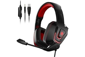 PS4 Gaming Headset, Wired PC Headset for Xbox One, PS5, Laptop, Switch, YOTMS H2 Over-Ear Gaming Headphones with Noise Cancelling Mic & LED Light & Volume Control & Surround Sound (Blue) (H2, Red)