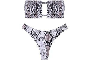 heekpek Conjunto de Bikini para Mujer, Traje de Baño Dos Piezas Conjunto Bañador sin Tirantes, Ropa de Playa de Color Doblez con Cordón Bikini Sets Leopardo Serpentina Sexy