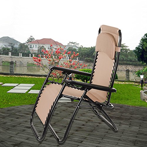 grapest Faltbare Liegestuhl Sonnenliege klappbare Relaxliege mit armlehne 177 x 68 x 110cm Campingstuhl Gartenstuhl Bis:130KG (Khaki) - 4