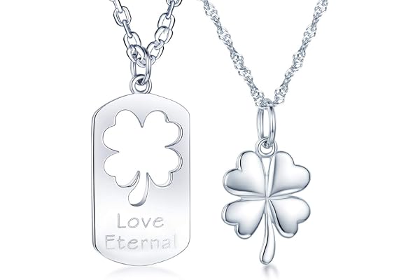 Unendlich U Collier de Couples, Pendentif en 925 argent, Tag Collier Pendentif, "Trèfle d'amour", collier femme homme (Peut être gravé les lettres)