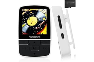 Yoton MP3 Player with Bluetooth 5.2, 64GB Storage, Mini Size, HiFi Music, with Sports Clip, Independent Volume Control, FM Radio, Includes Headphones, White