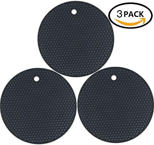 Cooleaf Silicone Pot Mats Set of 3, Heat Resistant Pads Pot Holders, Large Coaster Black (3)