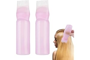 aqlbhz 2PCS Pink Hair Oil Applicator Bottle, 6oz, BPA Free, Reusable, Comb Applicator Bottle for Hair Dye, Baking Oil, Medicine, Scalp Treatment, Graduated Scale