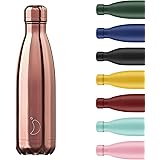 Borraccia Chilly's - Acciaio Inox ed Riutilizzabile - Ermetica, Non Traspirante - Cromatura Oro Rosa 260ml