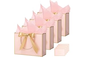 woric 4 Pcs Pink Gift Bags, Present Bags with 8 Wrappers and 4 Cards Wedding Gift Bag for Girls Women Bridesmaid Valentine's Day Birthday (28 * 20 * 10cm)