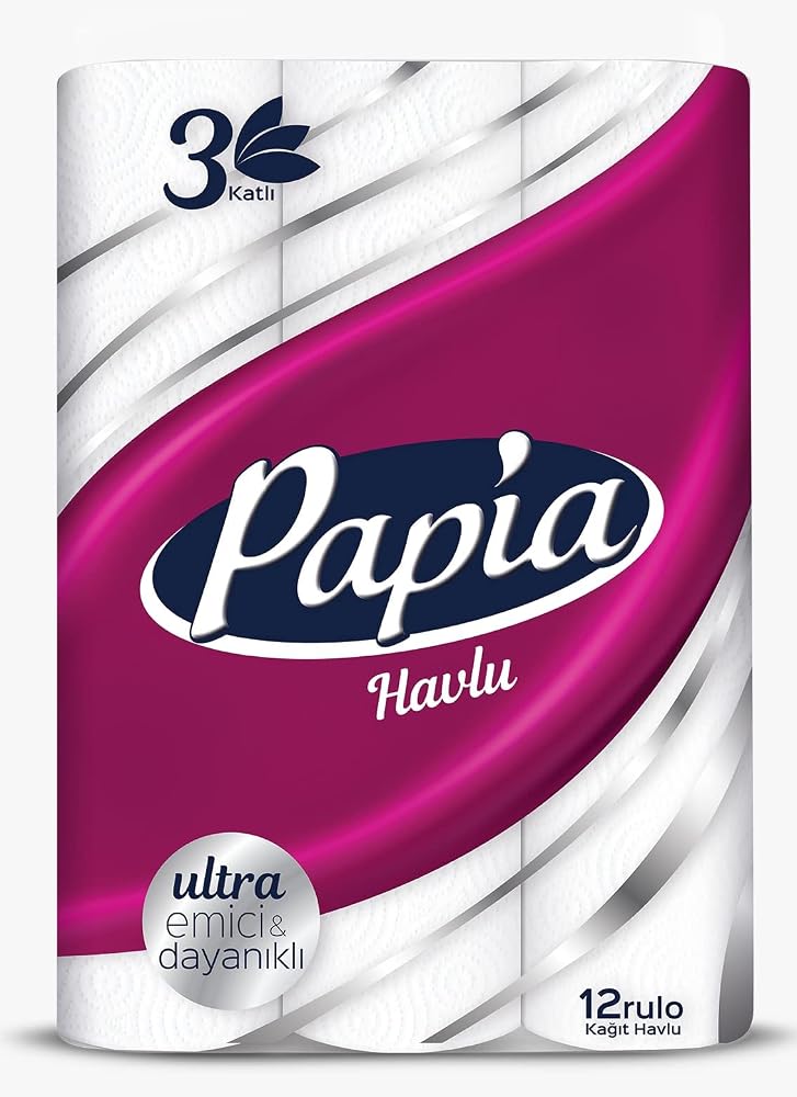 Papia 3 Katlı Ultra Emici & Dayanıklı 12'li Kağıt Havlu (1 x 12 Rulo)