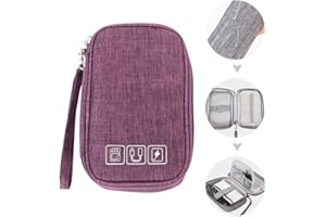 Small Electronic Accessories Organizer, Handhled Acopton Universal Compact Travel Digital Accessories Storage Bag for Portable Charger, Cables, Earphone, Cord, SD Card, Phone (Purple)