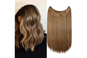 ‎SILK-CO Silk-co Haarverlängerung mit Gummiband, Glatte Extensions mit unsichtbare Schnur, Synthetisch Haarteil wie Echthaar, Haarverdichtung Haar Extensions für Frauen, Schokoladenbraun & Braun, 50cm