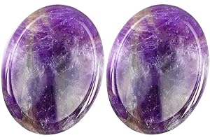 GEMMYDREAM 2 Pcs Amethyst Healing Crystal Worry Stone, Polished Thumb Stone for Anxiety Stress Relief, Natural Gemstone Oval Stone for Meditation and Energy Balance