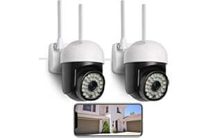 eudic 【2 Pack】 Security Camera Outdoor Wired Wifi 1080P, 2.4G/5G WiFi Free Cloud Storage CCTV Camera with Pan-Tilt 360° View, Color Night Vision, Motion Detection & Auto Tracking, 2 Way Audio