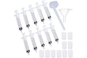 SKYPRO Lot de 10 seringues en plastique réutilisables de 5 ml avec adaptateurs d'extraction entonnoir et pompe distributeur de cosmétiques pour transfert de parfums vers des bouteilles vides