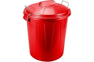 Acan Tradineur Poubelle industrielle avec poignées métalliques, plastique, poubelle avec couvercle, recyclage, fabriquée en Espagne (rouge, 51 litres)