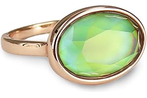 FUN JEWELS Rotgoldener Stimmungsring für Damen, facettierter Kristall, oval, Farbwechsel, Stimmungsstein, minimalistischer Statement-Schmuck, Kristall, Kein Edelstein