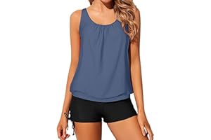 RUNMEIHE 2 Piece Tankini Sets for Women UK, Athletic Swimming Costume with Sports Bra, Tummy Control Swimsuit with Shorts